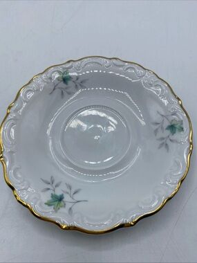 Antique Winterling Finest Bavarian China Germany Tea Saucer Green Leaf Gold Trim
